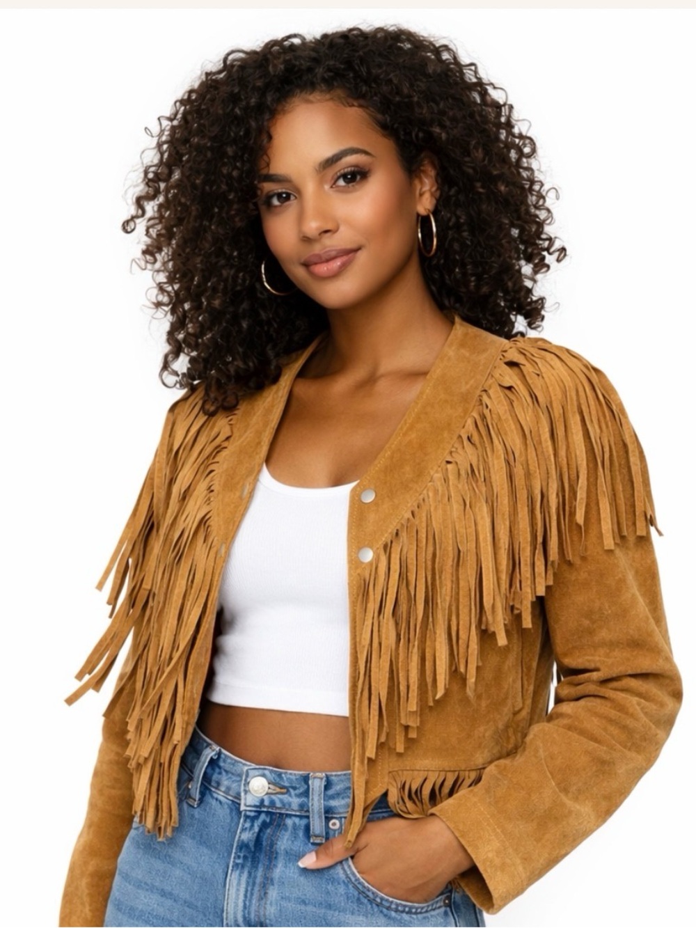 Tan Pigskin Suede Fringe Jacket Western Boho Leather Festival Retro Vintage M